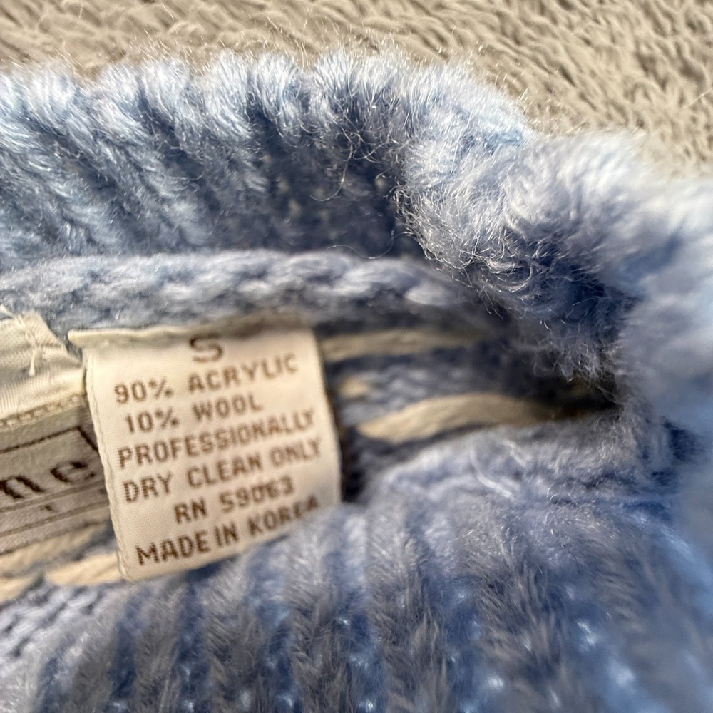 Vintage Melbourne Elements Hand Knit Blue Floral Embroidered Fair Isle Sweater S - Picture 4 of 9